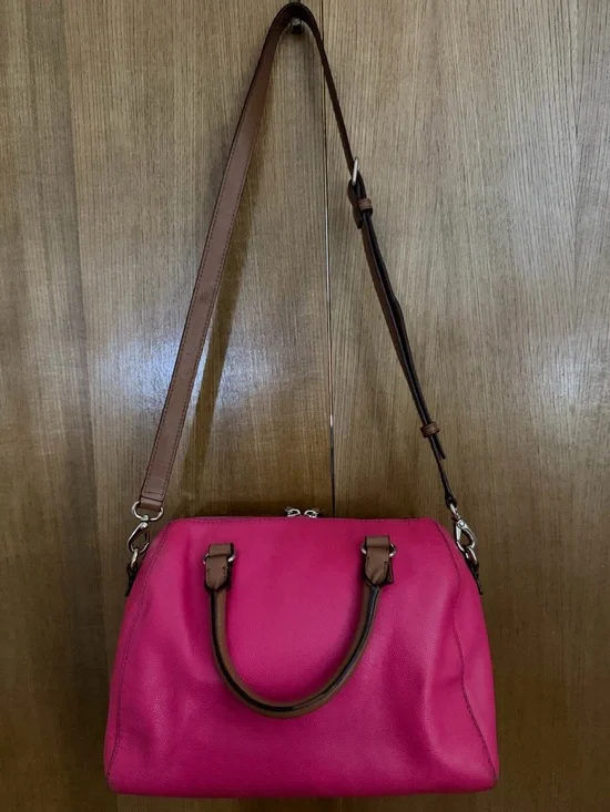 Kate Spade Pink Leather Satchel Crossbody Bag Brown Top Handles - Picture 16 of 16